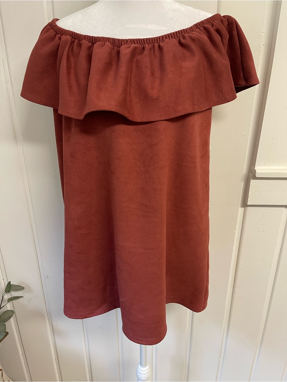 KARLIE Rust Terracotta Off Shoulder Ruffle Mini Dress Size Small